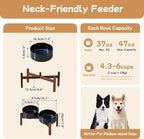 Havniva Ceramic 7.3inch Raised Double Dog Bowls Set with Acacia Wood Stand, Food & Water Bowls for Medium Breed Dogs, Weighted Pet Dishes(41oz, Starry Sky)