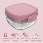 Bentgo Glass Salad Container - 7.6-Cup Salad Bowl with Airtight Lid, Leak-Proof Sauce Container, 4-Compartment Bento Tray & Reusable Fork - BPA-Free for Meal Prep, Office & More (Rose)