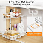 PXRACK Under Sink Organizer, Adjustable Height, 2 Tier Pull Out Under Cabinet Organizer, Slide Out Thickened Metal Under Sink Storage for Kitchen Bathroom Laundry Pantry Cabinet, White, Large-2-Pack