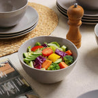 Dinnerware Sets for 6, 18 Pieces Stoneware Plates and Bowls Sets, Dishwasher&Microwave Safe,Modern Minimalist Tableware for Everyday Use, Grey