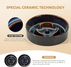 Havniva Ceramic 0.9 Cup Raised Slow Feeder Dog Bowl Set, Elevated 6.1inch Water Bowl and 6.1inch Slow Dish with Acacia Wood Stand for Small Dogs (2 x Starry Sky+ Stand)