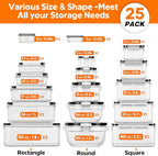 50 PCS Food Storage Containers with Lids (25 Containers & 25 Lids) - Reusable Plastic Food Containers for Kitchen Storage and Organization BPA-Free Leakproof Meal Prep Container with Labels & Pen