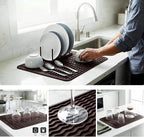 MicoYang Silicone Dish Drying Mat for Multiple Usage,Easy clean,Eco-friendly,Heat-resistant Silicone Mat for Kitchen Counter or Sink,Refrigerator or drawer liner Coffee L 16 inches x 12 inches