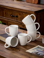 14 oz Embossed Ceramic Coffee Mugs - Set of 6, Artisan Textured Ceramic Coffee Mugs,Lead-Free Microwave & Dishwasher Safe,Coffee Cups for Wedding Housewarming Coffee Lovers