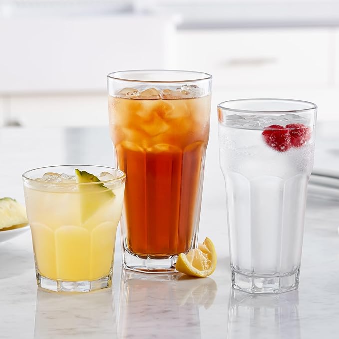 Libbey Gibraltar DuraTuff Drinking Glass Drinking Cup Set, Iconic Heavy Base Bar Glassware hick Drinking Glasses Set of 12, 22-Ounce Tall Drinking Glasses