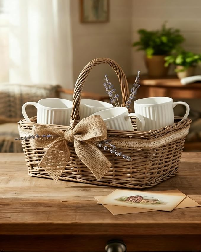 HASENSE Textured Coffee Mugs Set of 4, 16 Oz Ribbed Ceramic Cups with Large Handle for Latte Tea Cappuccino, Stackable Embossed Mug Set for Mom Dad, Microwave Dishwasher Safe, Creamy White