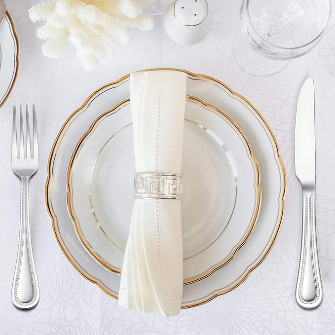 40-Piece Silverware Set, HaWare Stainless Steel Flatware Service for 8, Pearled Edge Tableware Cutlery Include Knife/Fork/Spoon, Beading Eating Utensil for Home, Mirror Polished, Dishwasher Safe