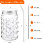 Jiuchen Glass Cups with Lids & Glass Straws 2PCS Set 18oz - Borosilicate Heat Shatter-Resistant Tumblers for Iced Coffee, Cold Brew, Bubble Tea, Smoothies & Juice, Includes Dual Cleaning Brushes