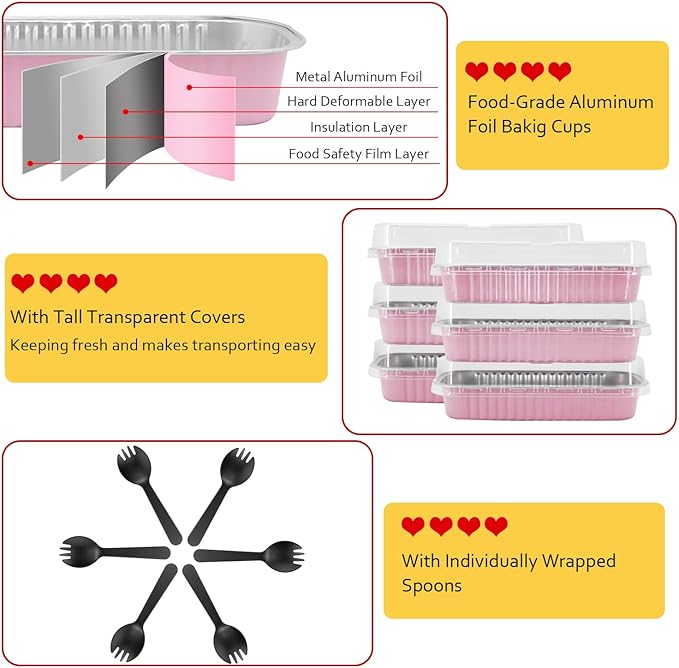 6.8oz Mini Loaf Pans with Lids 100 Pack,LNYZQUS Rectangle Aluminum Pans Mini Cake Tins,Disposable Baking Pan Small Cake Containers for Brownie Bread Cheesecake-Pink
