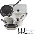 Farberware Cookstart DiamondMax Nonstick Cookware/Pots and Pans Set, Dishwasher Safe, Includes Baking Pan and Cooking Tools, 15 Piece - Silver
