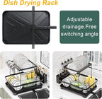 LIYI Dish Drying Rack,Large Dish Rack for Kitchen Counter,2-Tier Dish Racks with draining Tray,Detachable Capacity Dish Drainer Organizer,Black