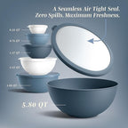 COOK WITH COLOR Mixing Bowls with Lids - 12 Piece Plastic Nesting Bowls Set includes 6 Prep Bowls, Microwave Safe Mixing Bowl Set, Blue and White TPR Lids
