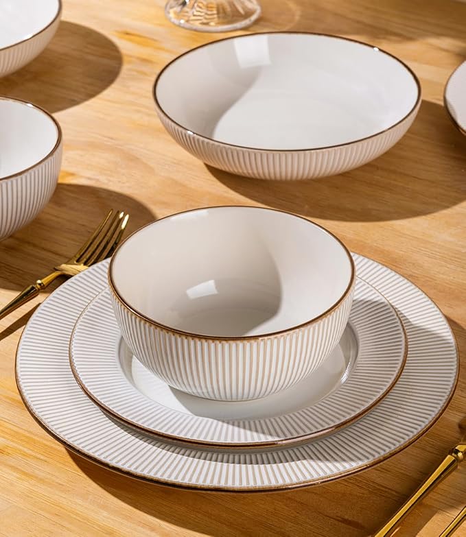 GBHOME Ceramic Dinnerware Sets, 32 pcs Embossed Elegant Stoneware Plates and Bowls Sets, Housewarming Wedding Gift | Dishwasher & Microwave Safe | Dishes Set Service for 8