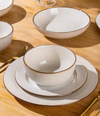 GBHOME Ceramic Dinnerware Sets, 32 pcs Embossed Elegant Stoneware Plates and Bowls Sets, Housewarming Wedding Gift | Dishwasher & Microwave Safe | Dishes Set Service for 8