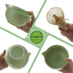Clay&Fire Matcha Whisk Set, Ceramic Matcha Set, Matcha Bowl with Spout and Whisk, 9 pcs Matcha Tea Kit for Matcha Lovers, Ideal Gift Christmas, Birthday (Green)