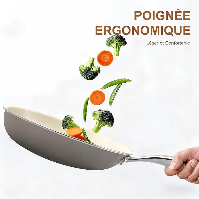 11 Inch Ceramic Nonstick Frying Pan Skillet - PFAS-Free, Non-Toxic, Oven Safe & Induction Ready, Aluminum Cookware with Stainless Steel Handle