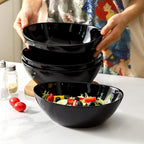 HASENSE 40oz Serving Bowls & Salad Bowls Set of 4– Large Ceramic Mixing Bowls for Kitchen, Stackable Design for Pasta, Fruit, Popcorn, Side Dishes, Soup, Microwave & Dishwasher Safe, Black