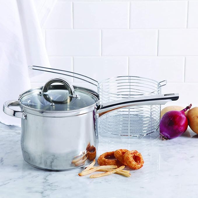 Oster 91537.03 Sangerfield 3.65-Quart Stainless Steel 3-Piece Deep Fryer Cookware Set – Durable Kitchen Frying Pots