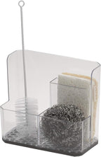 Spectrum Sponge and Brush Holder for Kitchen Sink Storage, Hexa Quick-Dry Organizer with 3 Compartments, Removable Base Sink Caddy for Dish Brushes & Sponges, Compact Design, Clear & Gray