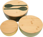 ECOWAY Salad Bowls Set of 3 with Lid & Serving Utensils, Colorful Serving Bowls, Bamboo Fiber Salad Bowls with Bamboo Lid, Kitchen Bowls for Salad, Kitchen Eating, Pasta, Popcorn, Fruit (3 Colors)