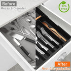 Large Kitchen Silverware Organizer - Expandable 17.2" x 17.9" Adjustable Drawer Tray, 4-7 Compartments for Maximum Storage, BPA-Free, Black,L