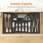 Lifewit Silverware Drawer Organizer, Expandable Utensil Tray for Kitchen, BPA Free Flatware and Cutlery Holder, Adjustable Plastic Storage for Spoons Forks Knives, 18- 33 x 18.5", Black