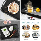 Black Serving Trays with Handles, 16 x 11 inch Rectangular Non Skid Multi-Purpose Plastic OttomanTray for Restaurant, Parties, Coffee Table, Kitchen