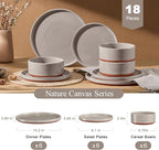 LIANYU 18 Piece Dinnerware Sets for 6, Modern Style Stoneware Dinnerware Set, Scratch Resistant, Dishwasher Safe Bowl and Plate Sets, Ceramic Dish Dinner Set, Terra Brown