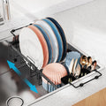 iSPECLE Small Sink Dish Drying Rack, 9" W Expandable Compact Rust Resistant Dish Drainer for RV Apartment Kitchen, Dish Rack with Lock Knob, Arms with Non Slip Rubber, Black