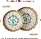 Round Rattan Tray Home Decor, 12'' Wicker Serving Tray with Mother of Pearl Inlay, Boho Decorative Tray for Coffee Table, Bathroom, Ottoman, Kitchen Table, Bathroom (Bohemian)