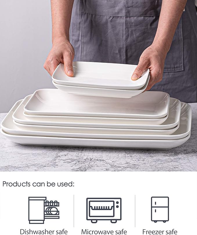 DELLING Large Serving Platter Set of 3, 16/14/12 Inch Porcelain Serving Trays for Party - White Ceramic Rectangular Platters for Entertaining, Appetizer Fruit Tray for Easter Bridal Shower Dinner