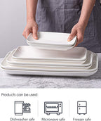 DELLING Large Serving Platter Set of 3, 16/14/12 Inch Porcelain Serving Trays for Party - White Ceramic Rectangular Platters for Entertaining, Appetizer Fruit Tray for Easter Bridal Shower Dinner