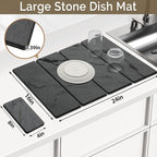 Large Stone Dish Drying Mat for Kitchen Counter, 2 PCS Quick Dry Stone Mats, Foldable Water Absorbing Diatomaceous Earth Drying Dishes Pad for Countertop Bottles Utensils Cup(Dark gray 24"x16"&8"x4")