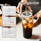 GOSCHE Glass Cups with Lids and Straws, 20oz Glass Cups Drinking Jar, Clear Iced Coffee Cups, Vintage Ripple Glass Tumbler for Water Coffee Tea, Clear, 2Pcs