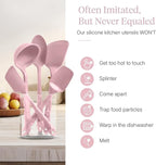 GIR 5-Piece Silicone Kitchen Utensils Set, Non-Toxic Cooking Utensils for Cooking and Baking, Heat Resistant, Food Grade, Dishwasher Safe Rubber Spatula, Ladle, Spoon - Rose