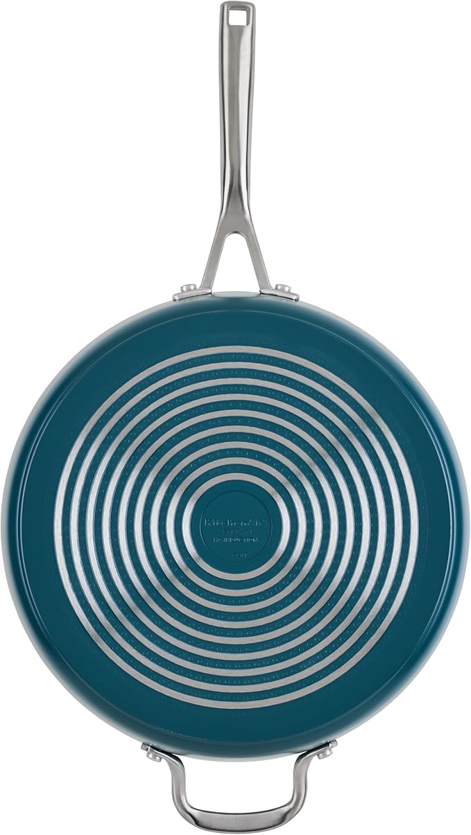 KitchenAid Hard Anodized Ceramic Induction Nonstick Cookware Saute Pan/Jumbo Cooker with Lid and Helper Handle, Dishwasher Safe, 5 Quart Non Stick Sauteuse with Stainless Steel Handles - Agave Blue
