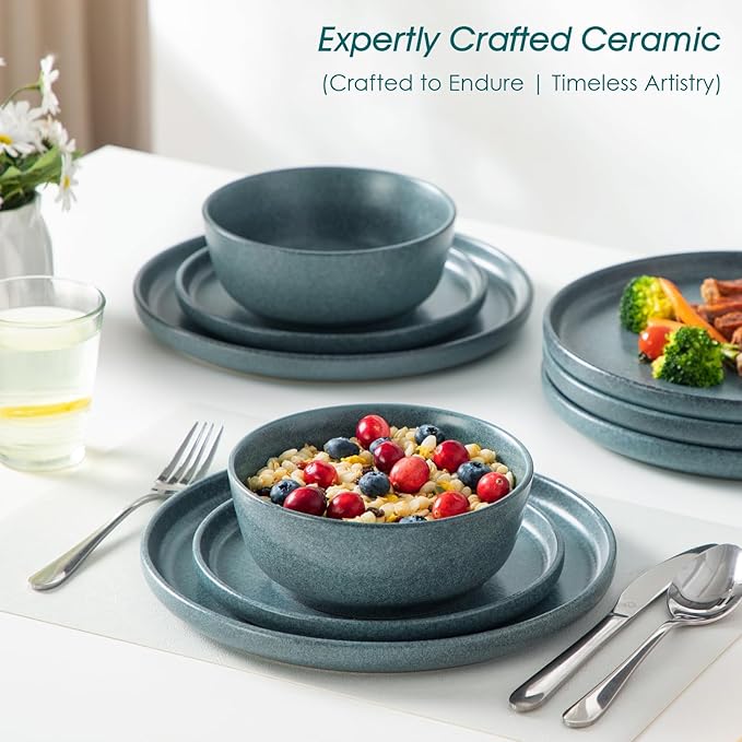 vancasso ZERMATT Plates and Bowls Sets for 6, 18 Pieces Stoneware Dinnerware Set for Kitchen, Chip Resistant Reactive Glaze Dishes Set for 6, Dishwasher & Microwave Safe, Blue