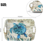 Serving Tray Decorative Tray with Handles Multi-Purpose Rectangular Serving Trays for Restaurant, Parties, Coffee Table, Kitchen - Retro Turtle