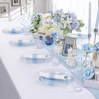 DaYammi 350 Pieces Blue Glitter Dinnerware Set 50 Guest for Party- 50 Dinner Plates, 50 Dessert Plates -50 Per Rolled Napkins with Blue Cutlery - 50 Disposable Cups 9 OZ