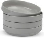 KooK Ceramic Large Pasta Bowls, Microwave and Dishwasher Safe, Great for Soups and Salads, Shallow Serving Bowls, Glossy Porcelain, 47 oz, Set of 4, Powder Grey