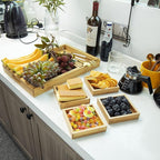 Wooden Serving Trays with Handle - Set of 7 - Large, Medium, Small and Mini - Nesting Multipurpose Trays - for Breakfast, Coffee Table/Butler & More - Light & Sturdy Wood Tray