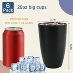 20 OZ Wheat Straw Cups SetS of 6, Unbreakable Drinking Cup, Alternative to Plastic Cups Reusable, Microwave & Dishwasher Safe Big Cup, Large Drinking Glasses for Kitchen, Party (Black)