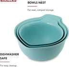 KitchenAid Universal Nesting Plastic Mixing Bowls with Non Slip Base and Pour Spout, Dishwasher Safe, Set Of 3, 2.5 quart, 3.5 quart and 4.5 quart, Aqua Sky