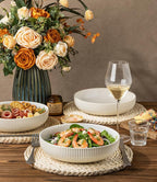 theterra 8.5'' Ceramic Pasta Bowls, Salad Bowls Set of 4, Stoneware Serving Bowls for Fruits, Noodle, Dinner, House-warming Wedding Present, Reactive White