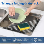 Corner Sink Caddy Triangle Dish Drying Rack for Sink Corner, Dish Drying Rack in Sink, Sponge Holder Roll Up Dish Drying Rack Over The Sink,Drainer Mat Sponge Caddy for Counter Storage
