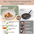 AOSION 11 Inch Nonstick Ceramic Deep Frying Pan Skille with Lid,5QT Sauté Pan for Cooking with Steam Rack,Healthy Large Skillet,Stay Cool Handle, Induction Compatible, PFOA & PFAS Free.(WHITE)
