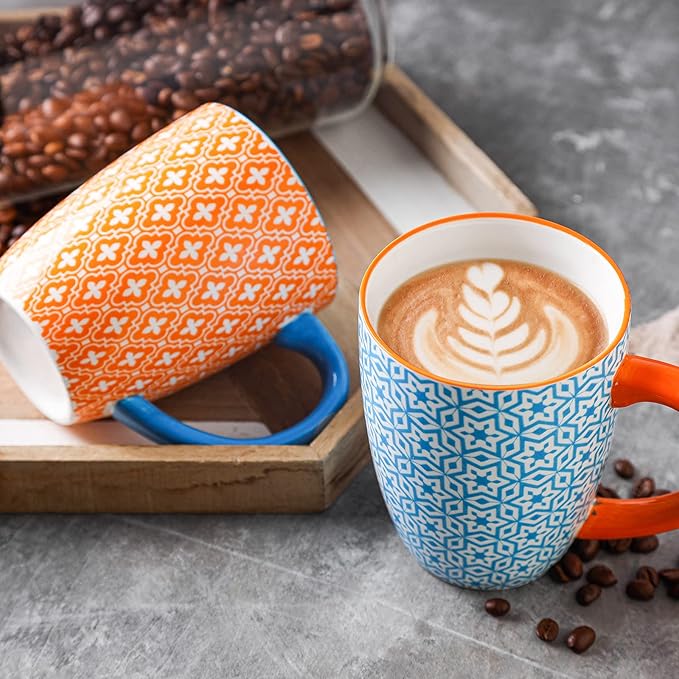 Selamica 16 oz Porcelain Coffee Mugs Set of 6, Coffee Cups Ceramic With Handle, Dishwasher, Oven, Microwave Safe, Assorted Colors | Coffee Cups, With Handle, Dishwasher, Oven, Microwave Safe