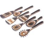 7 Pcs Wood Cooking Utensils Set, Wooden Kitchen Utensil Set for Cooking, Wooden Cooking Spoons & Spatulas with Spoon Rest, Safe for Non-Stick Cookware, Brown