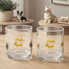 Skylety 2 Pack Icon Juice Glasses, 14 oz Stemless Glass Cups, Dachshund Juice Cocktail Wine Coffee Drinking Cups for Engagement Wedding Anniversary Valentines Party Supplies
