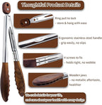 Wooden Tongs for Cooking & Serving Food, Anti-Slip Long Handle Wooden Kitchen Tongs Heat Resistant, Stainless Steel Salad Tongs with Walnut Wood Tip, Locking & Hanging Cooking Utensils Set